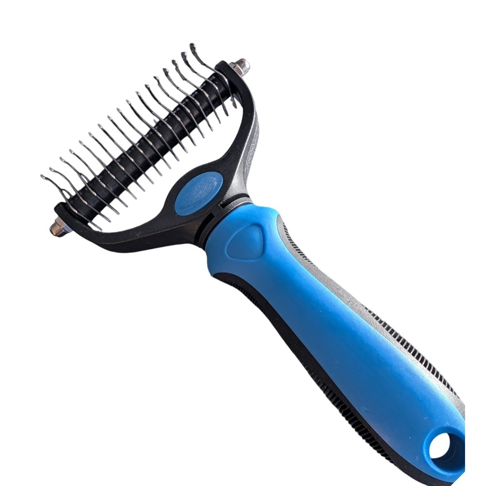 Pet Grooming Dematting Rake Deshedding Tool Dual Sided Undercoat Brush Blue - Picture 3 of 4